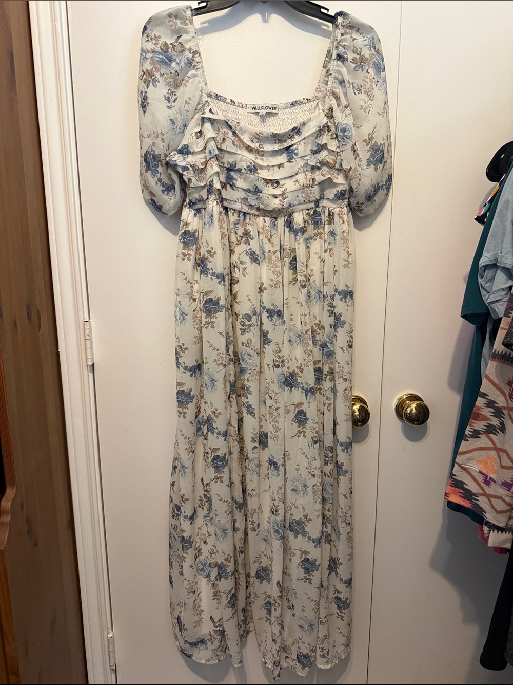 Wallflower Blue and Cream Floral Ruffled Maxi Dress